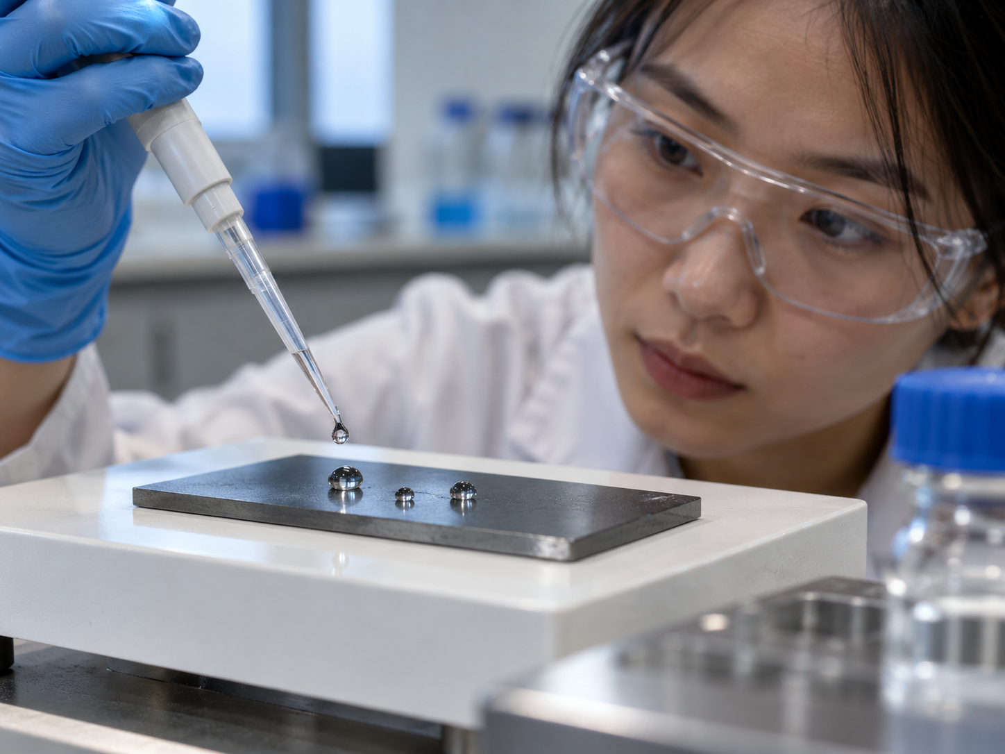 PFAS-free hydrophobic surface testing