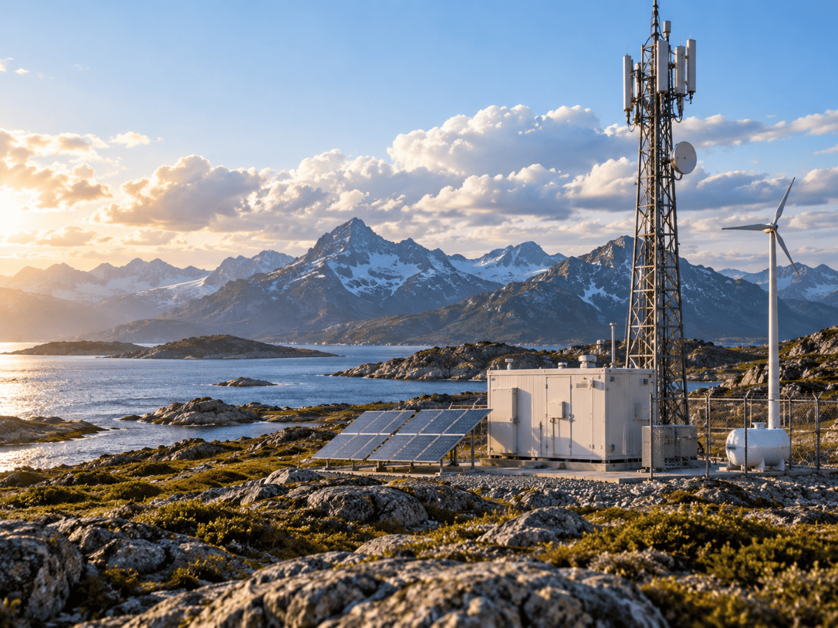 Representative remote island communications site with local power infrastructure