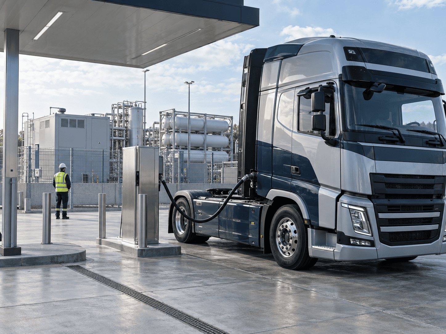 Heavy vehicle at a hydrogen refuelling facility