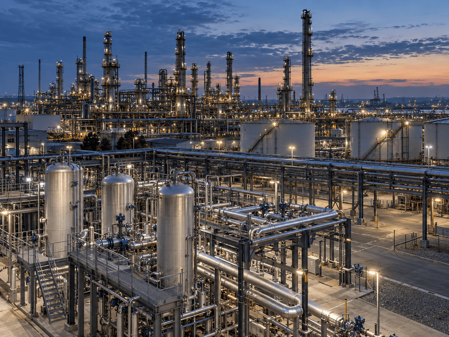 Refinery process infrastructure and hydrogen supply setting at blue hour