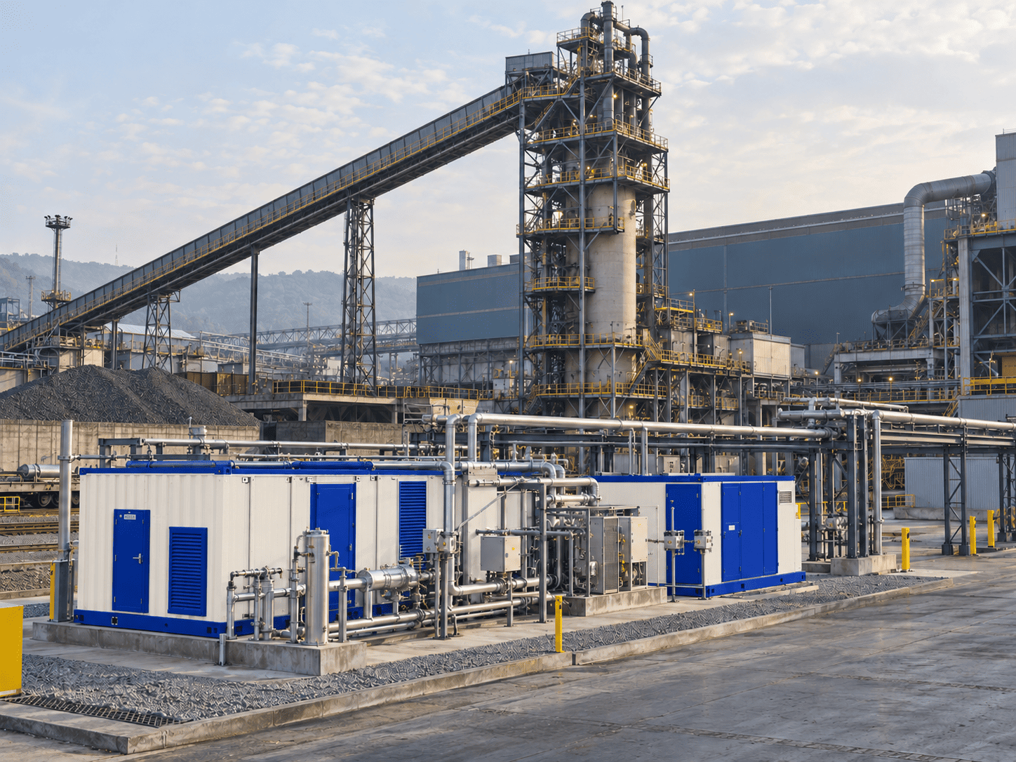 Hydrogen utility modules integrated with a steel production complex