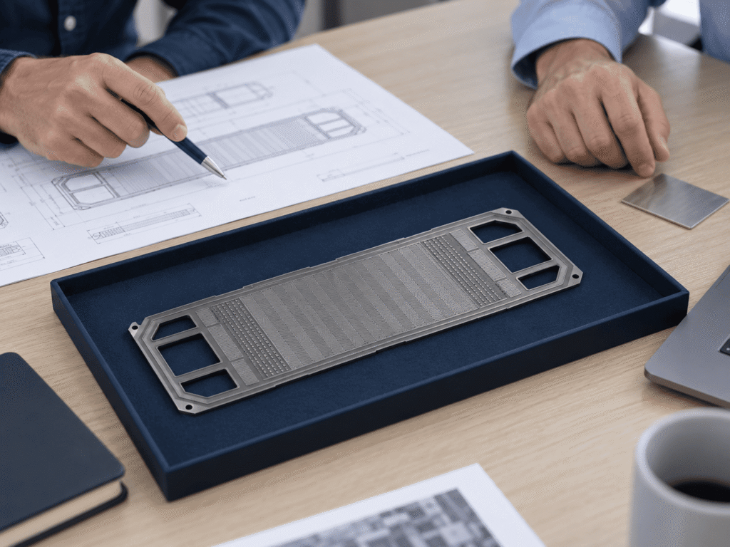 Metallic bipolar plate samples prepared for application review and coating evaluation