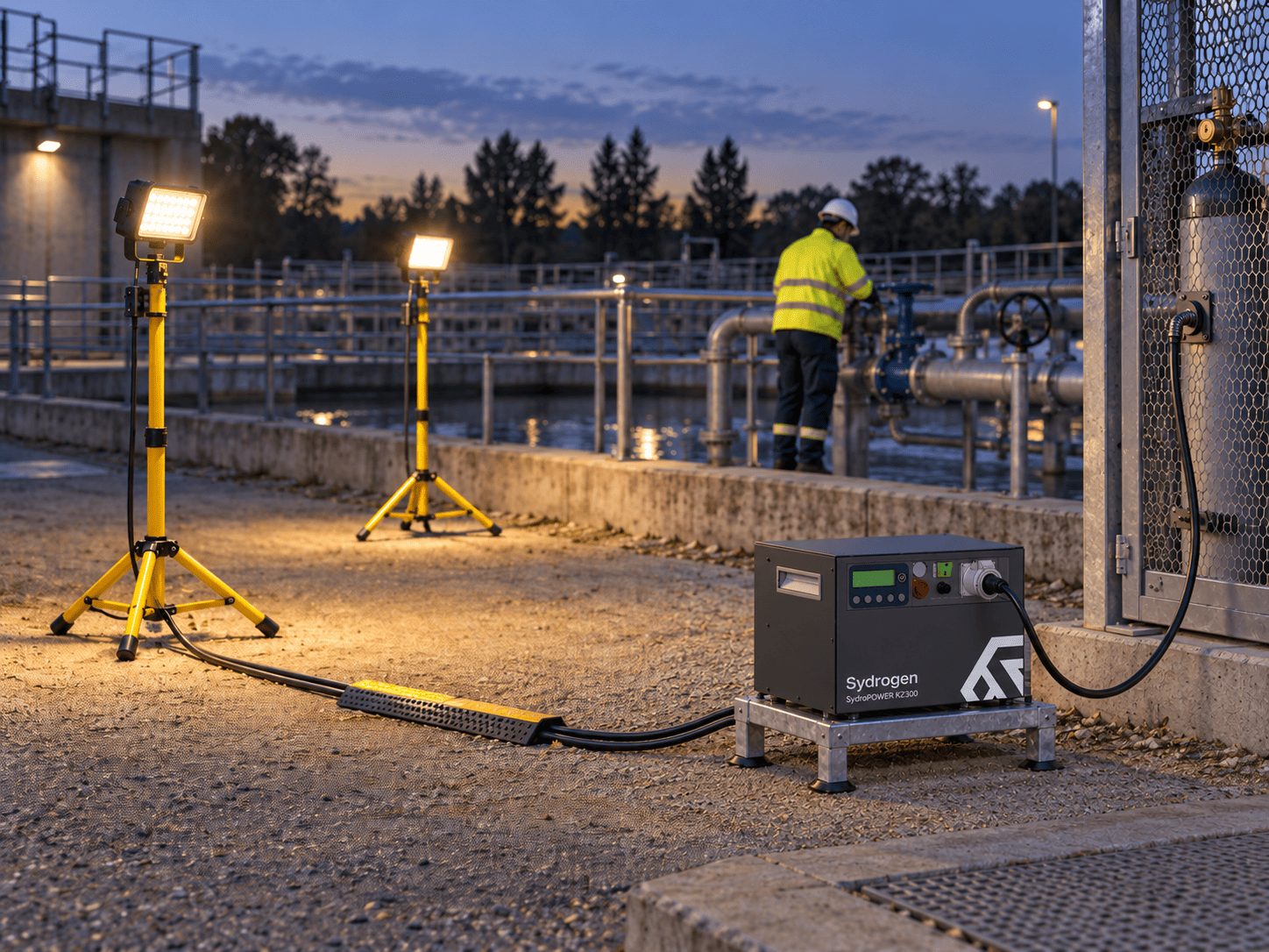 Illustrative KZ300 installation for portable lighting, based on supplied SydroPOWER product artwork