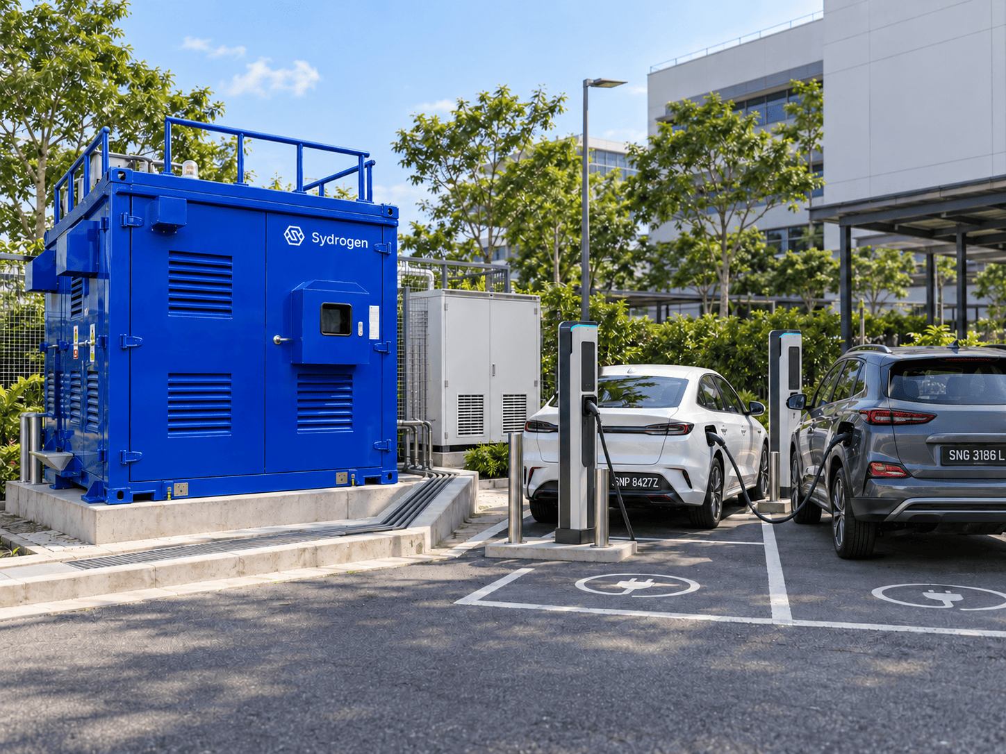 Illustrative MZ100T installation for ev charging, based on supplied SydroPOWER product artwork
