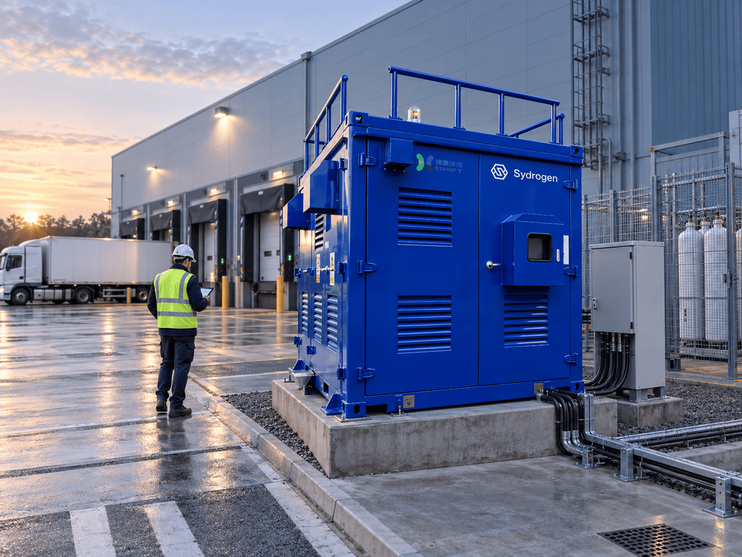 Illustrative MZ200T installation for backup and distributed generation, based on supplied SydroPOWER product artwork