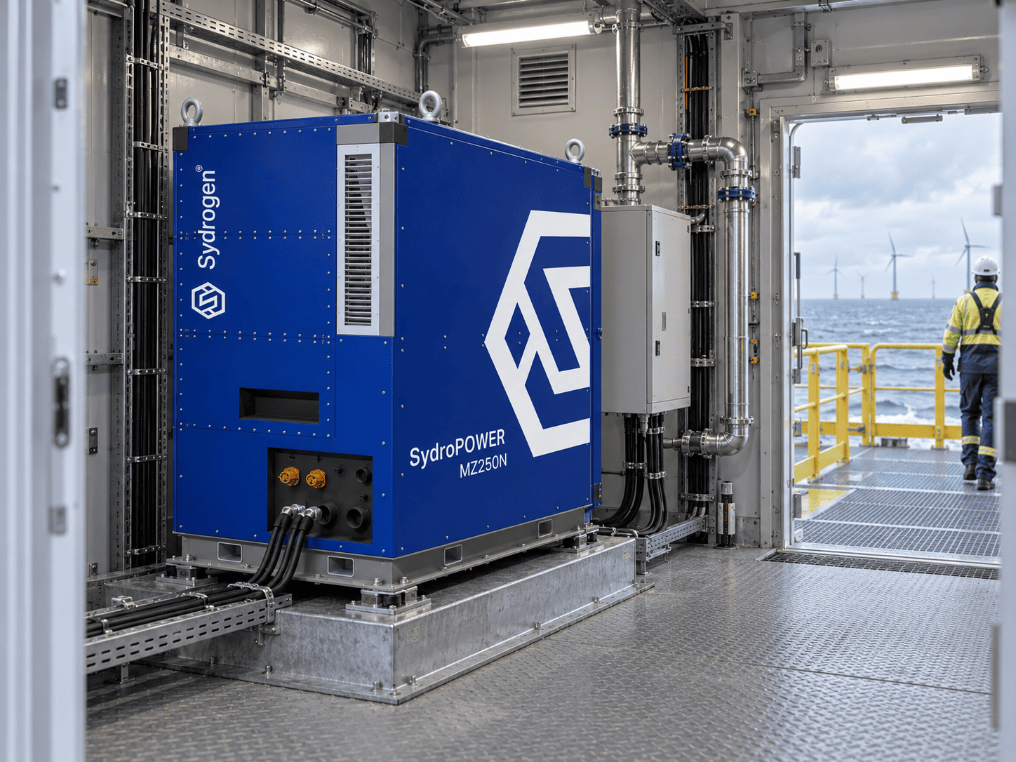 Illustrative MZ250N installation for offshore projects, based on supplied SydroPOWER product artwork