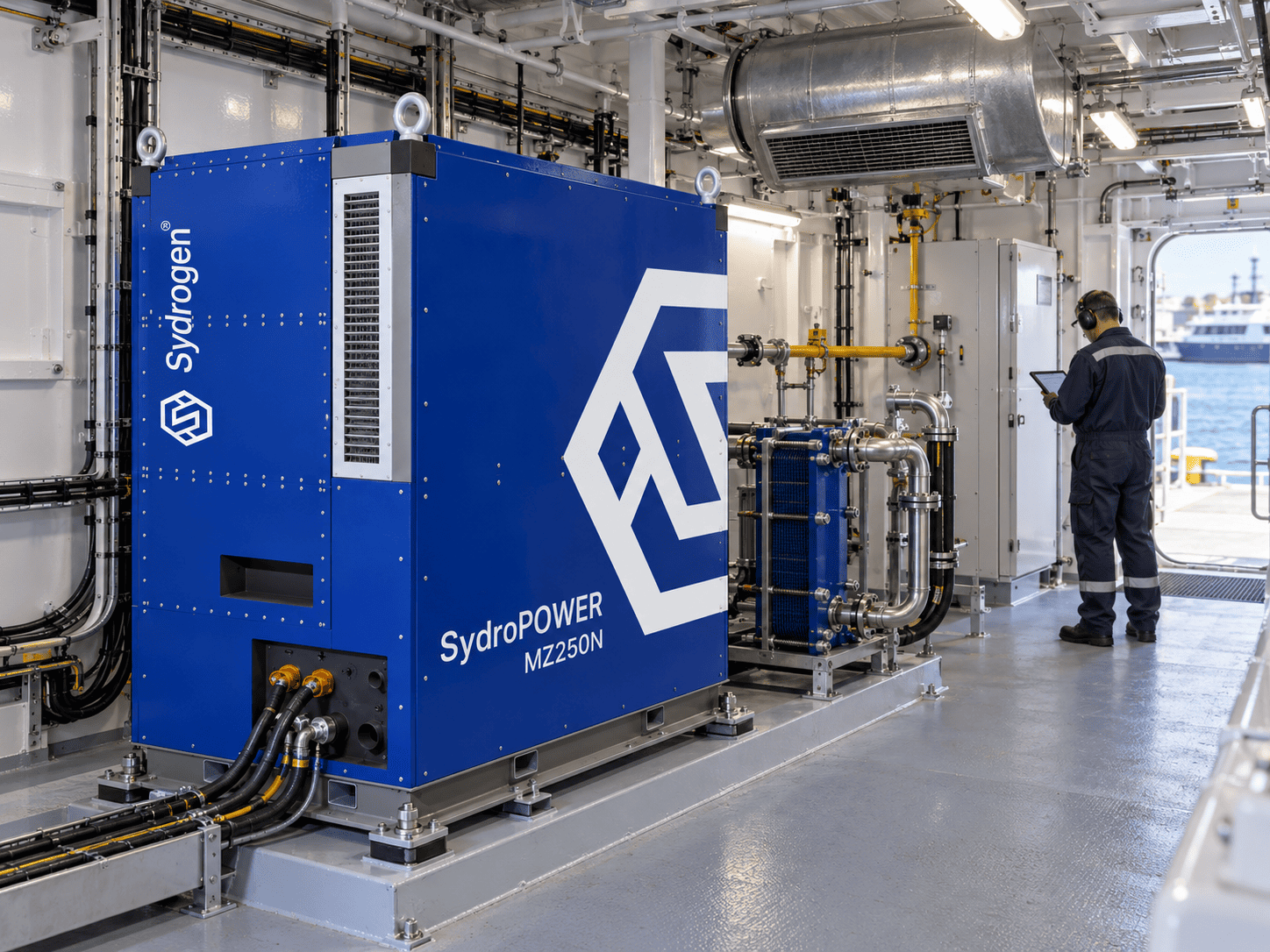 Illustrative MZ250N installation for vessels, based on supplied SydroPOWER product artwork