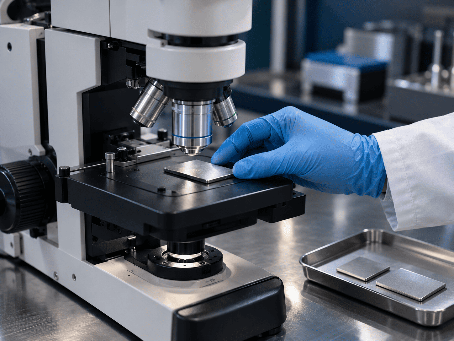 Microscope inspection of coated metal samples