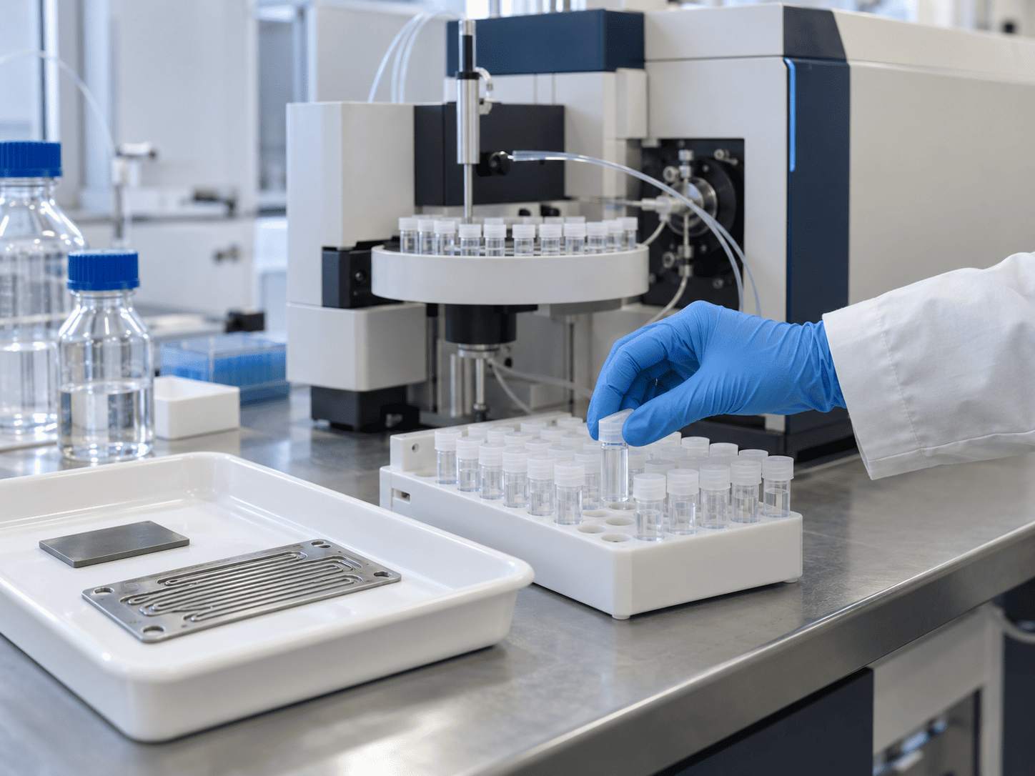 Laboratory workflow for collecting and analysing leachate from coated metal samples